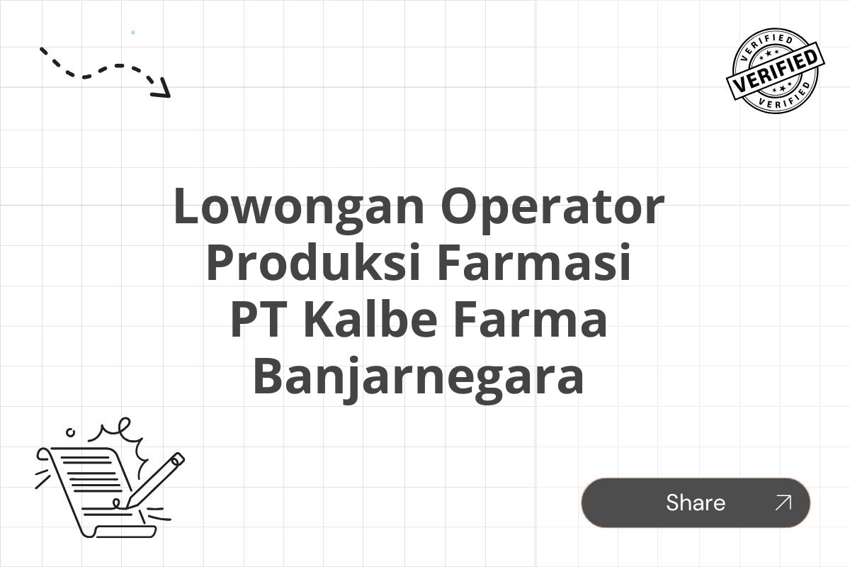 Lowongan Operator Produksi Farmasi PT Kalbe Farma Banjarnegara