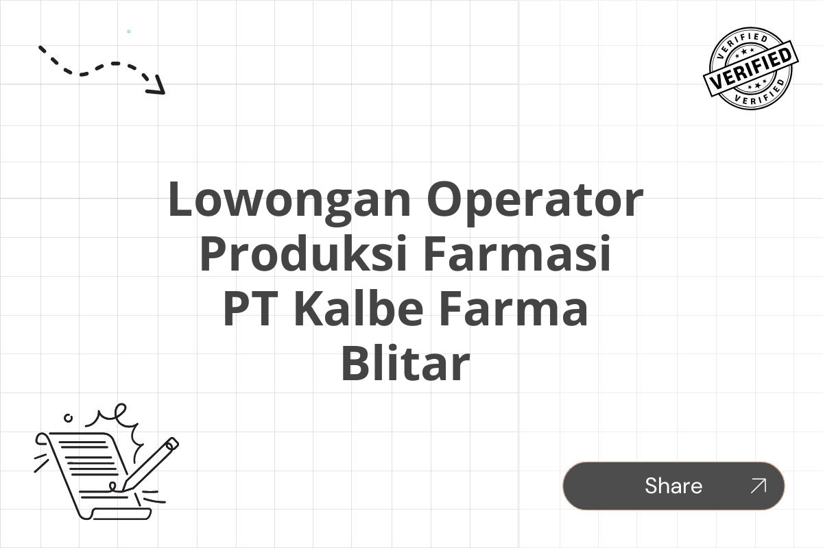 Lowongan Operator Produksi Farmasi PT Kalbe Farma Blitar