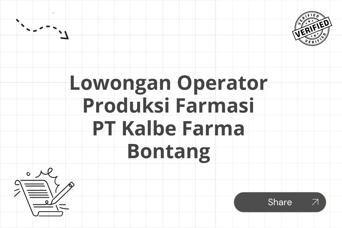 Lowongan Operator Produksi Farmasi PT Kalbe Farma Bontang