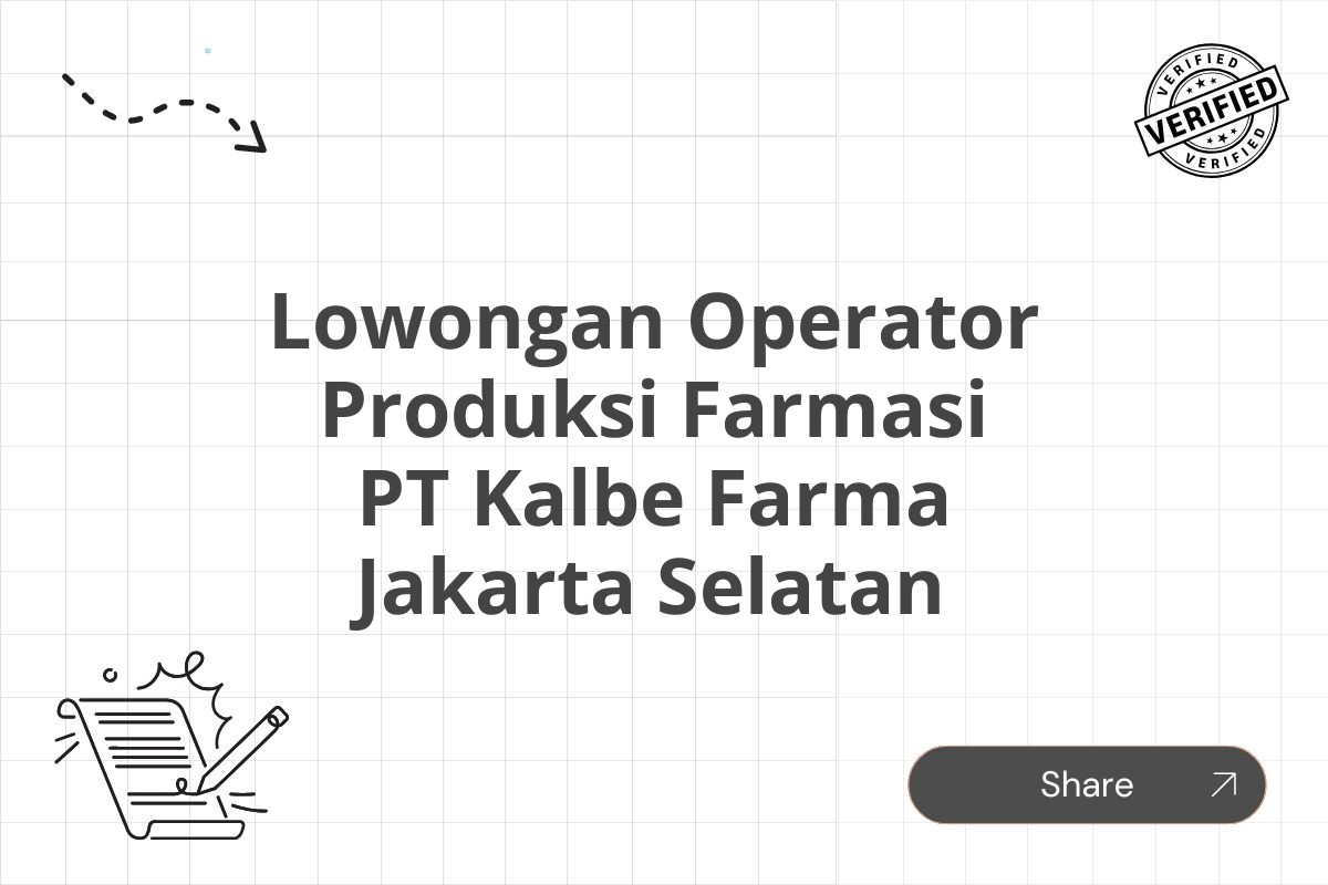 Lowongan Operator Produksi Farmasi PT Kalbe Farma Jakarta Selatan