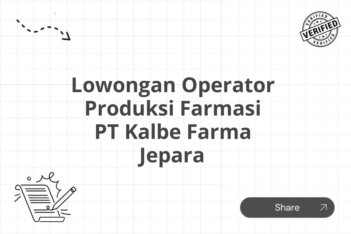 Lowongan Operator Produksi Farmasi PT Kalbe Farma Jepara