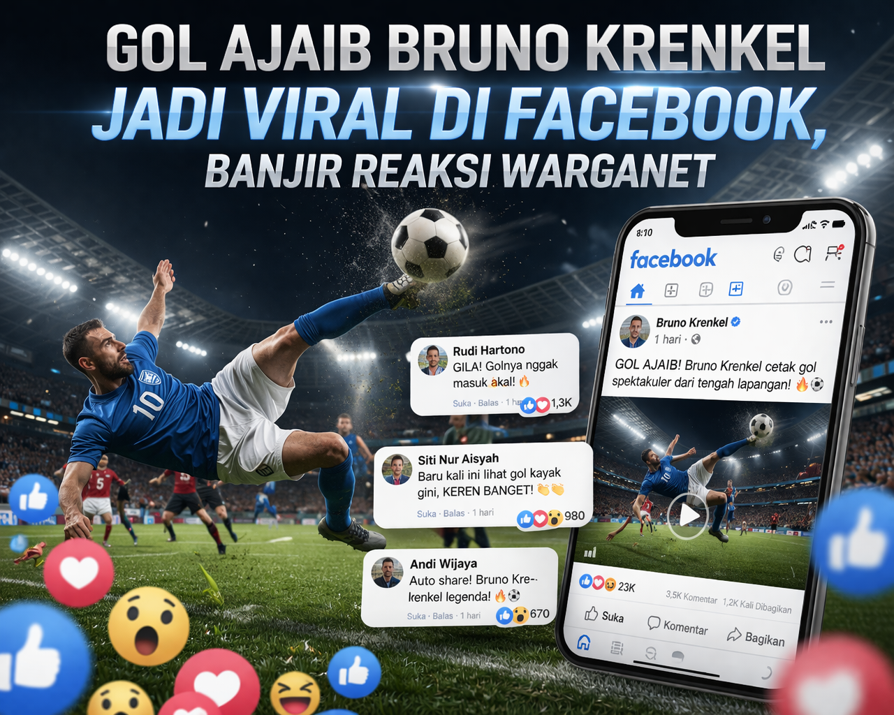 Gol Ajaib Bruno Krenkel Jadi Viral di Facebook, Banjir Reaksi Warganet