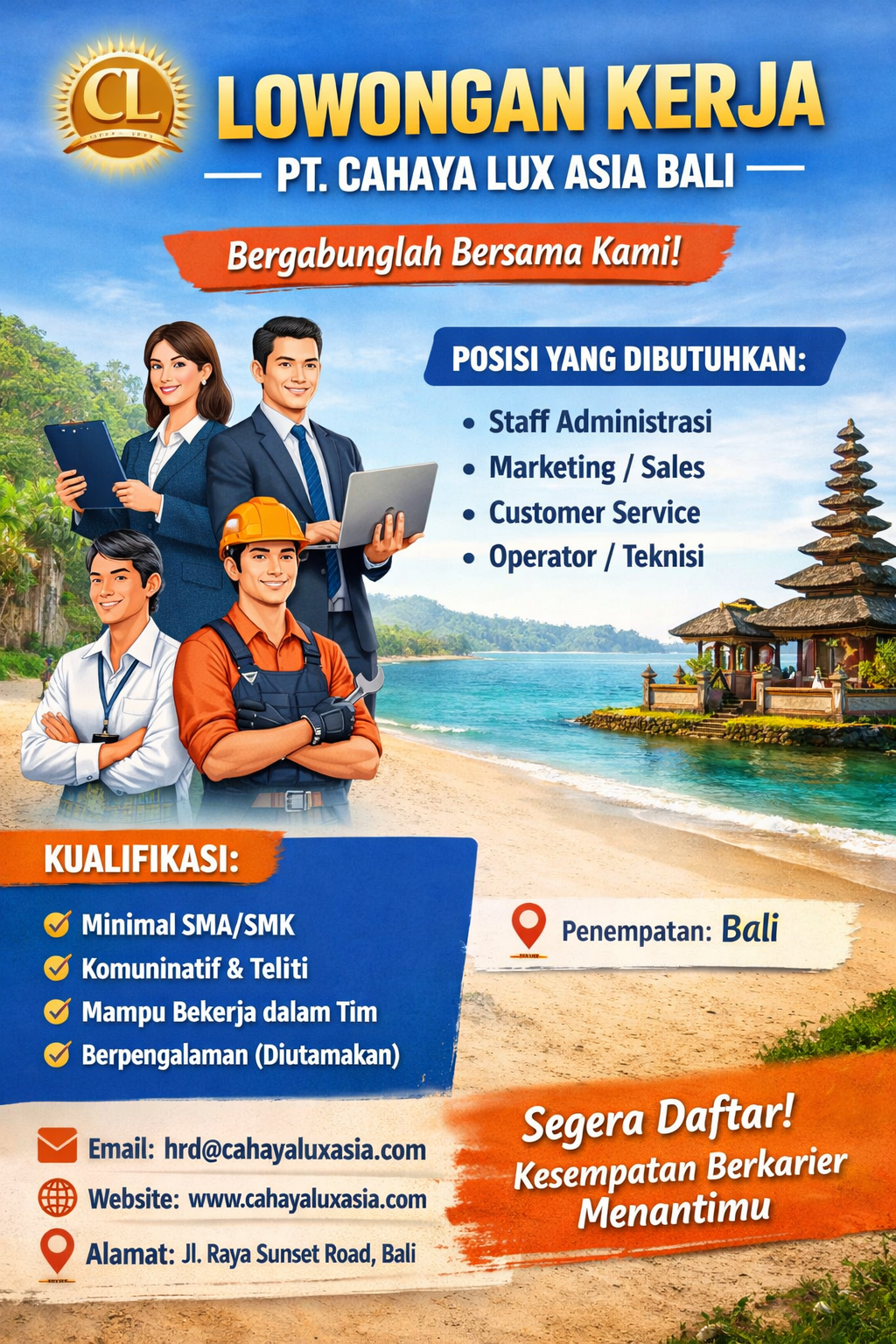 Lowongan Kerja PT. Cahaya Lux Asia Bali