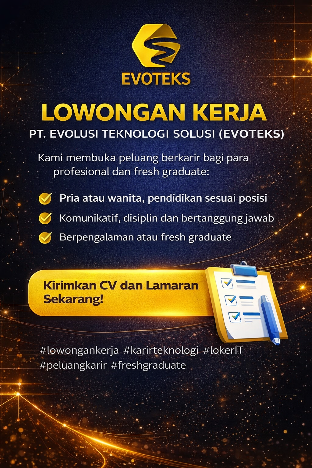 Lowongan Kerja PT. Evolusi Teknologi Solusi (Evoteks)