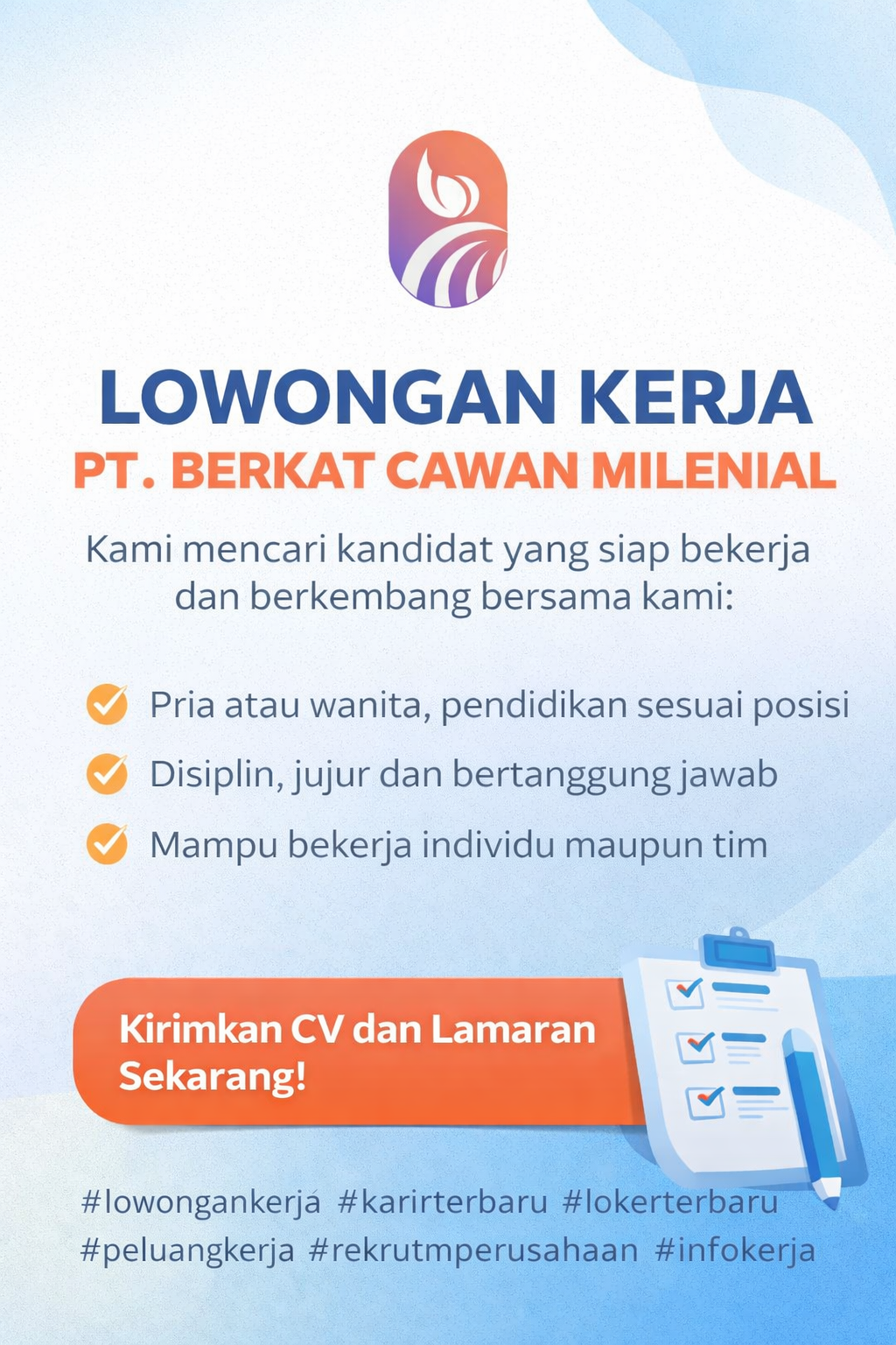 Lowongan Kerja PT. Berkat Cawan Milenial