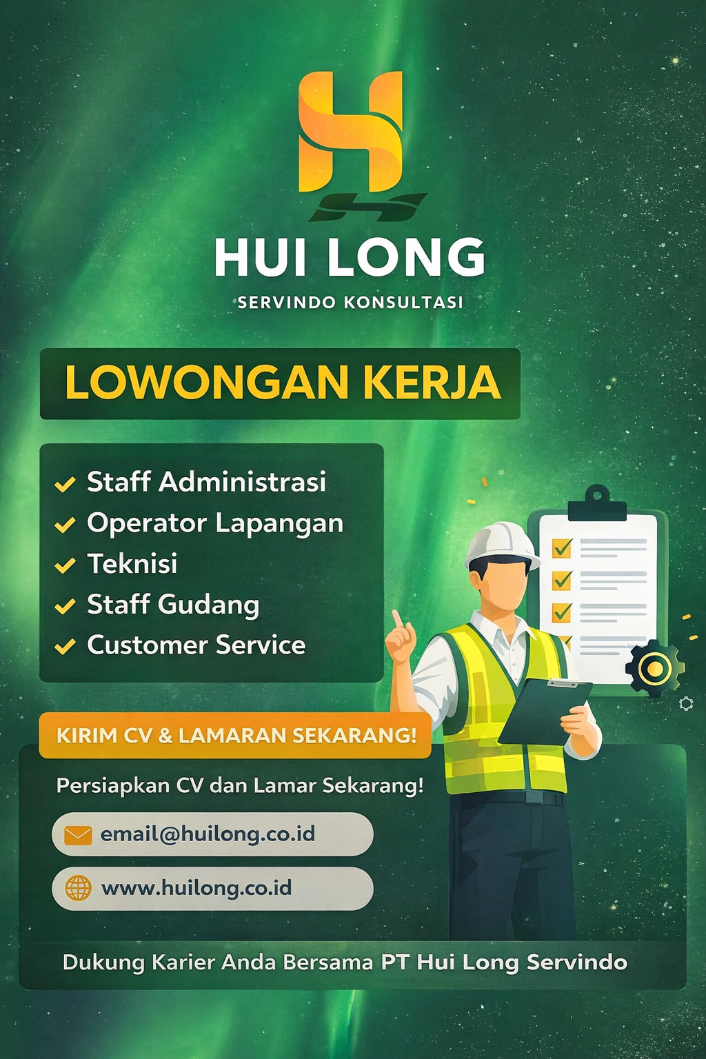 Lowongan Kerja PT Hui Long Servindo Terbaru